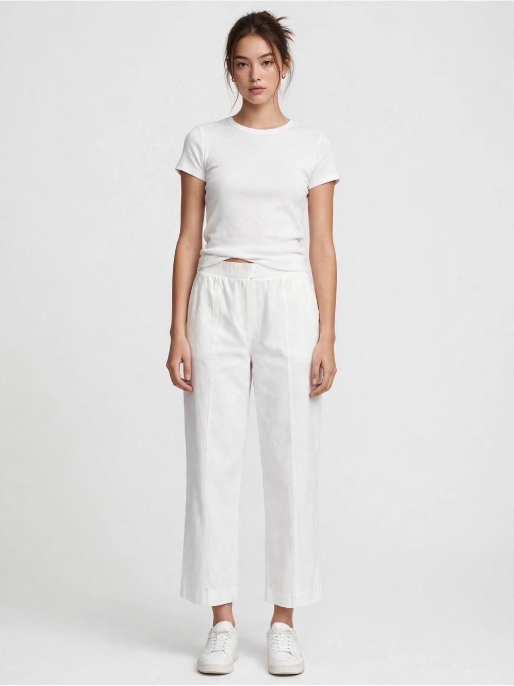 Chico's White Cropped Wide-Leg Cotton Blend Pants 8